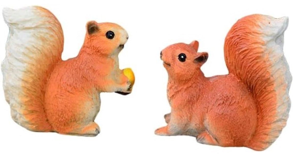 Eekhoorn Decoratie - Miniatuur Beeldjes - Tuin Decoratie - Hars Dierenfiguur - 5x3cm - Oranje