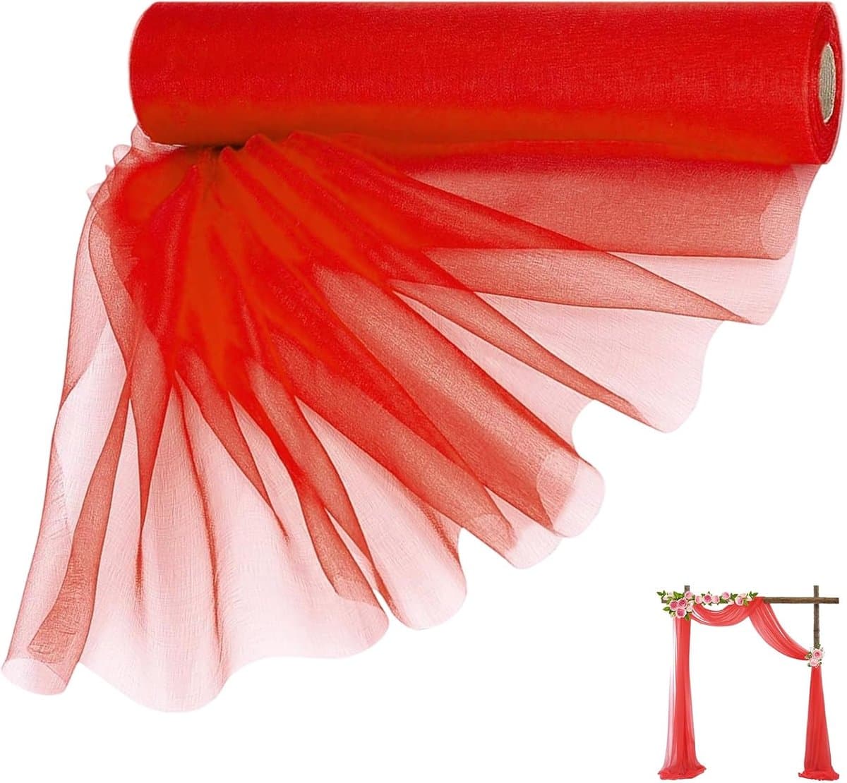 Roll Tulle Fabric Red 100m x 30cm Tulle Roll Red Transparent Fabric for Wedding Table Decoration Chair Butterfly - ShopVlot