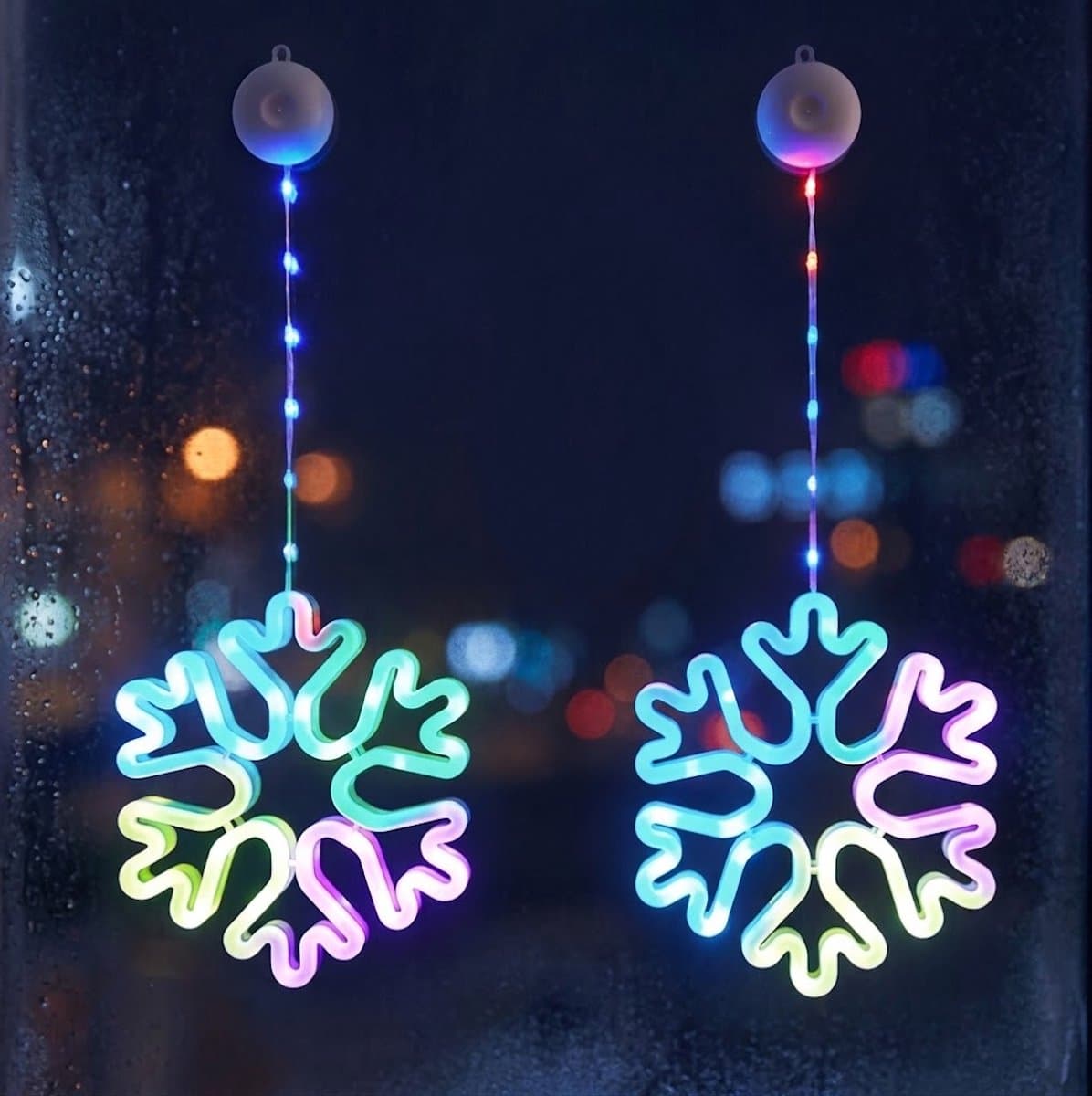LED kerstverlichting(Set van 2 -zuignappen) - Sneeuwvlok Verlichting - LED Raamverlichting - 8 Modi - Kerst LED - Looplicht - Multicolour