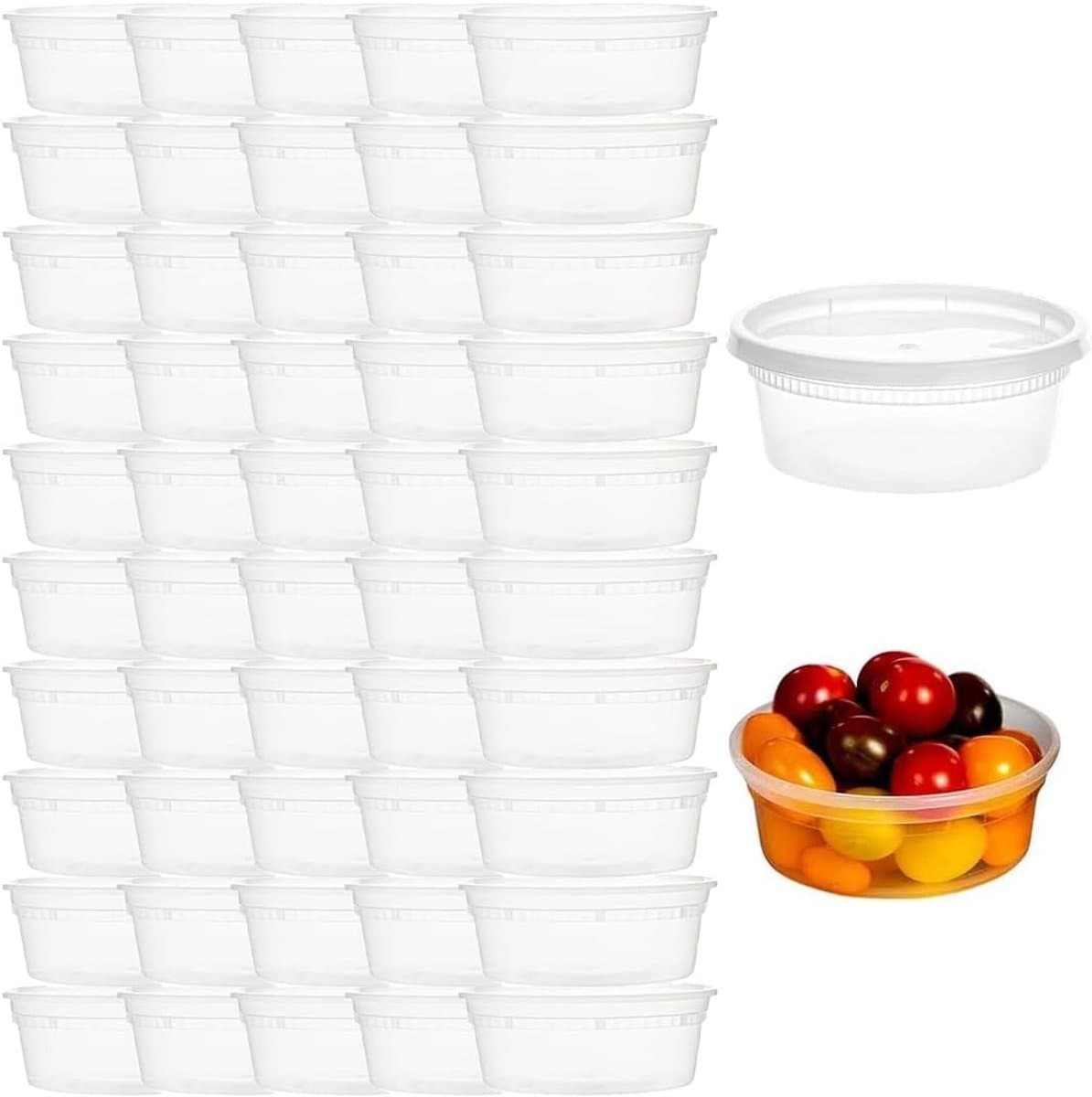 50 Stuks Plastic Bewaarbakken met Deksel - Herbruikbare Voedselcontainers van 330ml, Lekvrije Deli Bakjes voor Koken en Opslaan