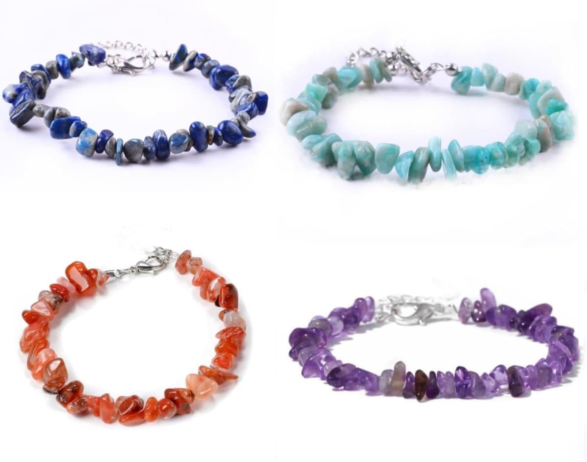 4-delige kristallen stenen armband met verstelbare ketting, kralen armband vriendschap vrouwen meisjes grind paars blauw rood groen kleurrijke chip armbandengift