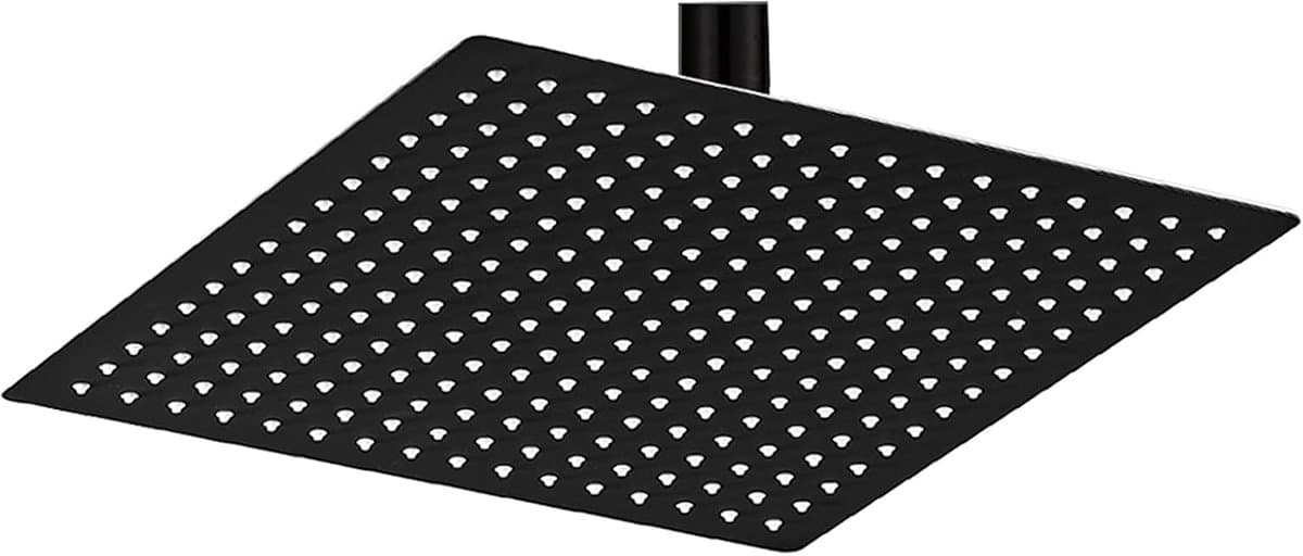 BESy 12 Inch Regendouchekop, 30,5 cm Vierkante Regendouche & Hogedruk RVS Bad Douchekop, 0,2 cm Ultradun, Waterval Volledige Lichaam Dekking met Siliconen Nozzle, Mat Zwarte Afwerking