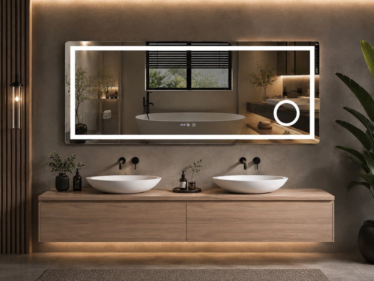 Mawialux LED Badkamerspiegel - 140-70cm - Verwarming - Digitale klok - Iris