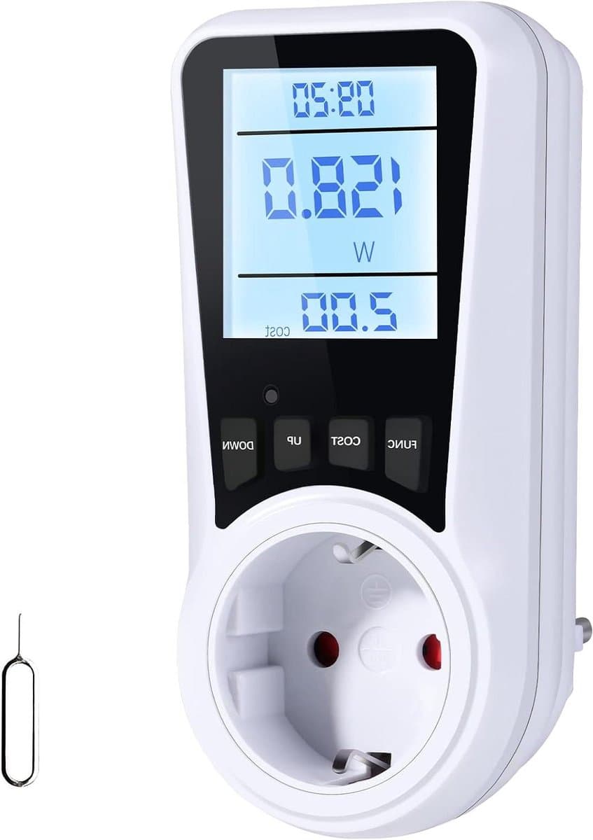 Stroommeter EU Stekker - Energieverbruik Meter - Apparaten Monitoren - 7 Meetmodi - 16 A - Wit