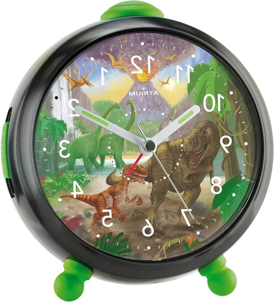 Kinderwekker - Dinosaurus Klok - Wakker Worden - Stille Loop - 11.5 cm - Zwart Groen