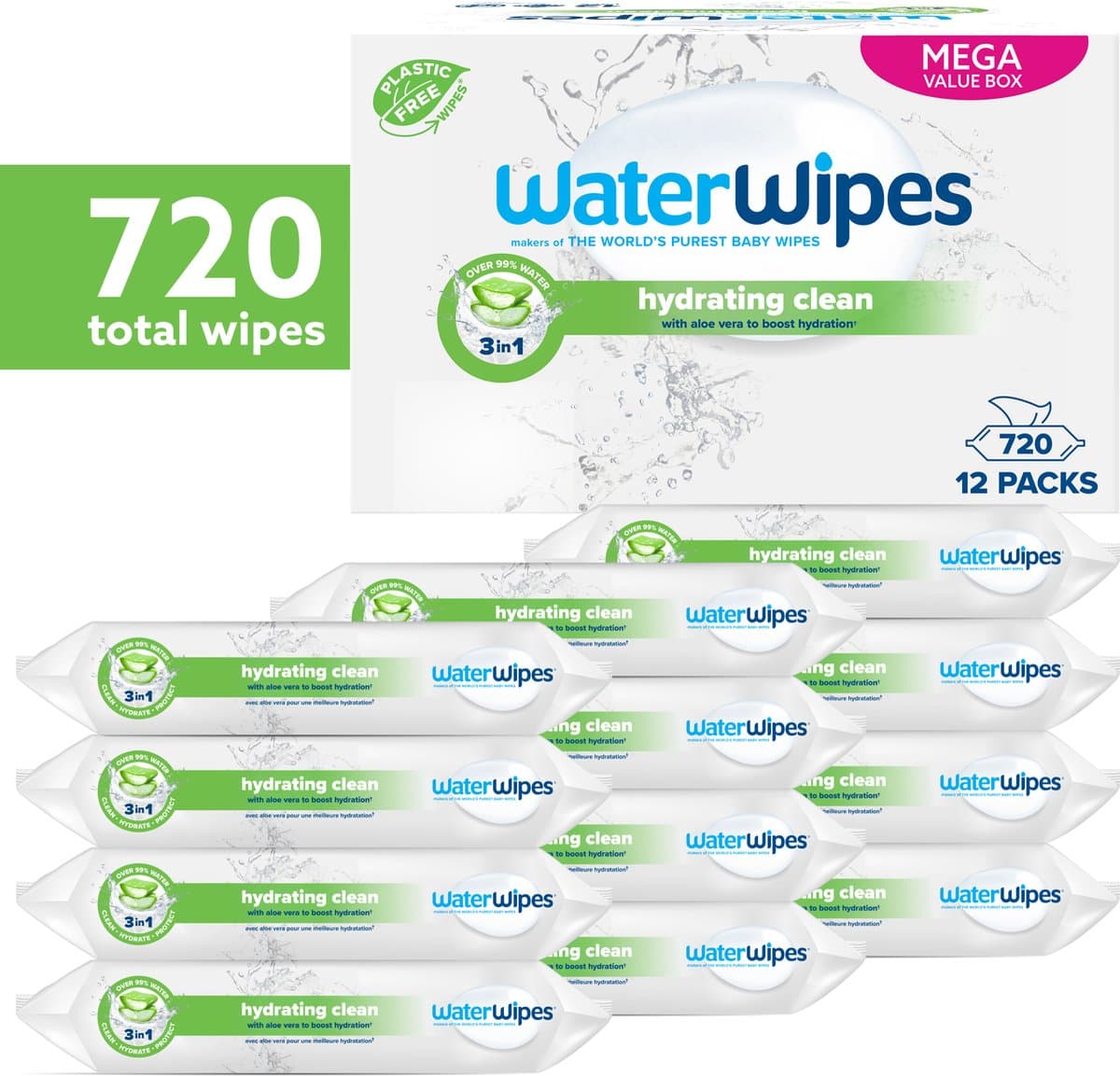 WaterWipes Baby Hydrating Clean Billendoekjes - 12x60 = 720 stuks