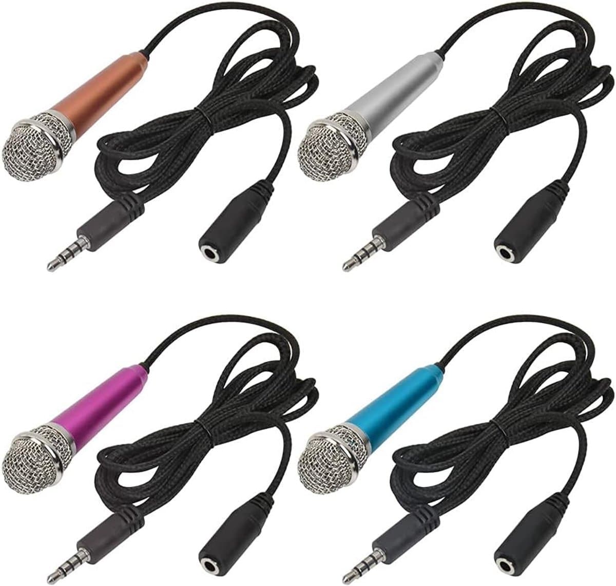 Mini Microfoon Set van 4 Stuks voor Mobiele Telefoons, Draagbare Karaoke Microfoon, Condenser Microfoon voor Laptop en Notebook, Ideaal voor Zingen en Opnames