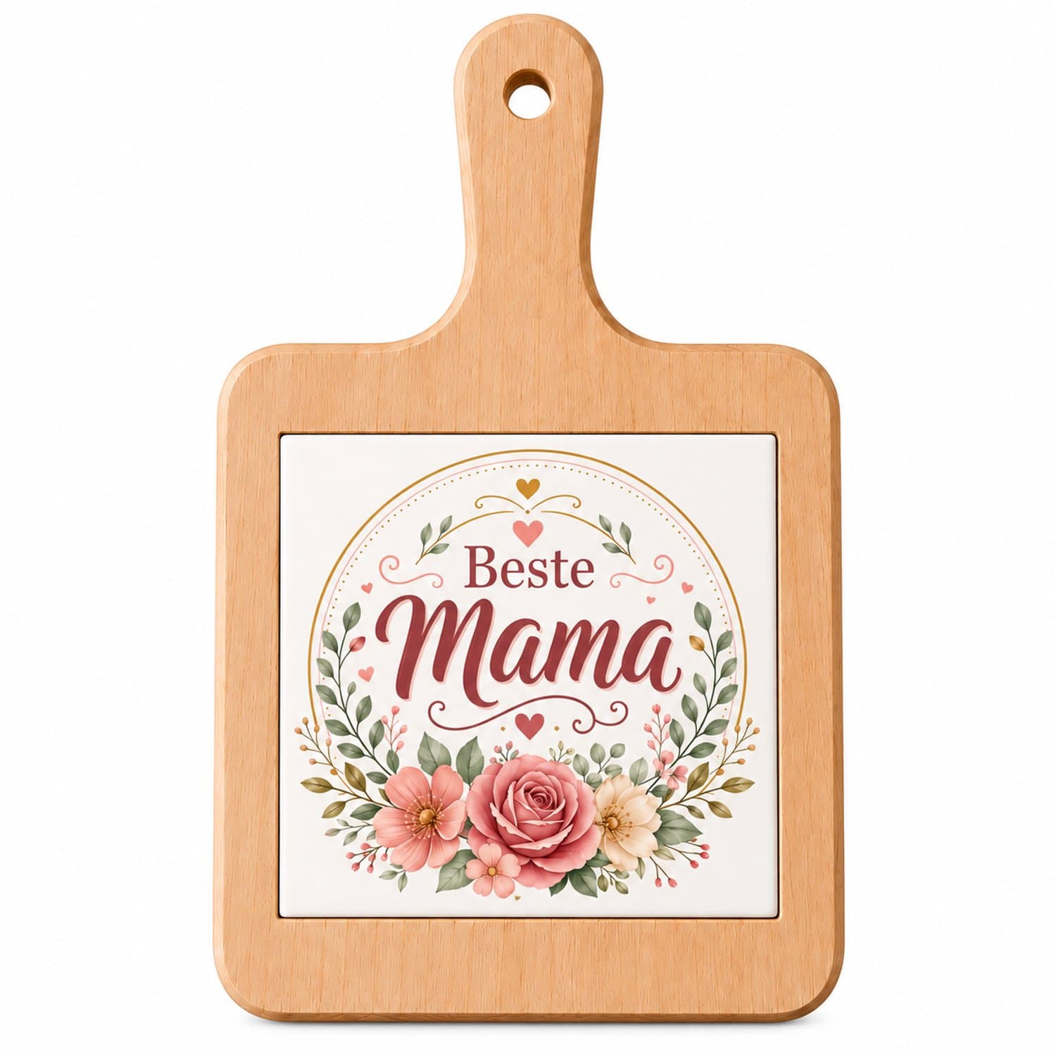 Kaasplank met Tegel – Beste Mama – Houten Serveerplank met Bloemenprint – Moederdag Cadeau – 18x31 cm