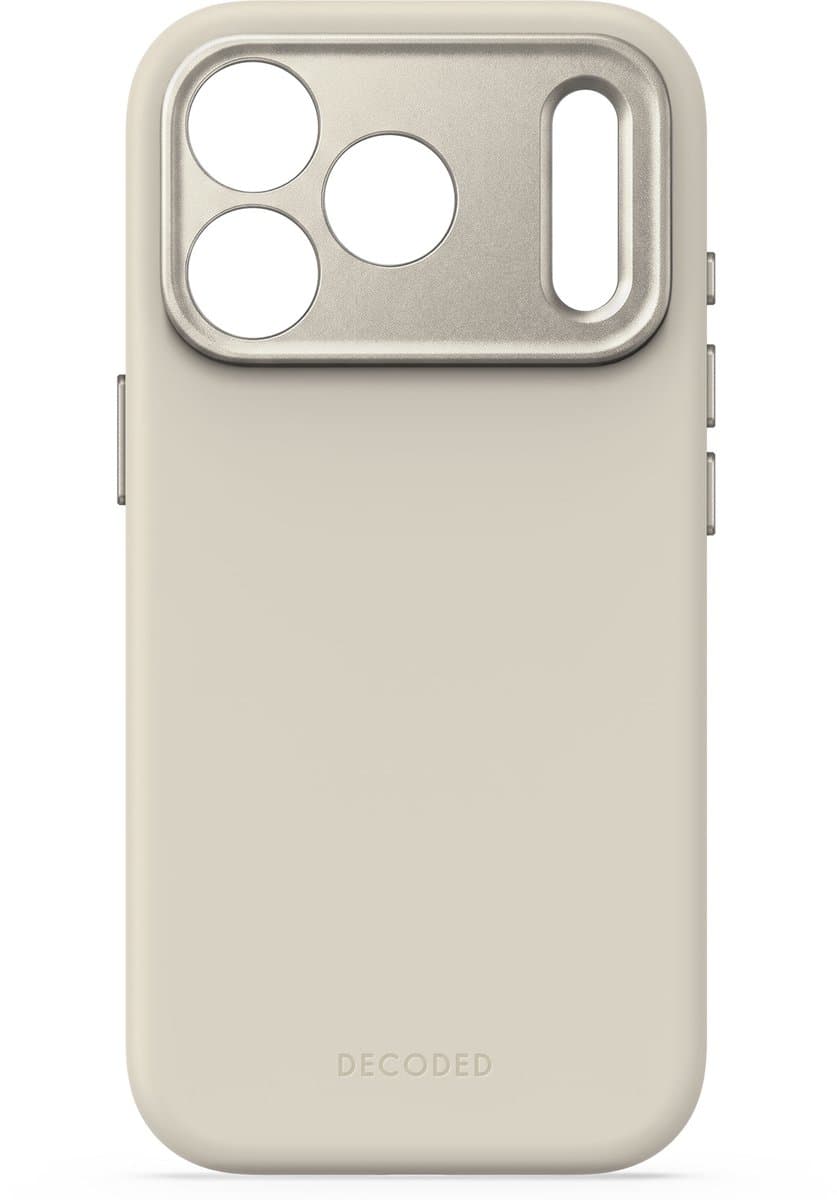 DECODED Siliconen Hoesje voor iPhone 18 Pro, Premium Soft-Touch, Antibacteriële Coating, Geschikt voor MagSafe, Krasbestendig, Metalen Knoppen, Stevige Grip, Grijs