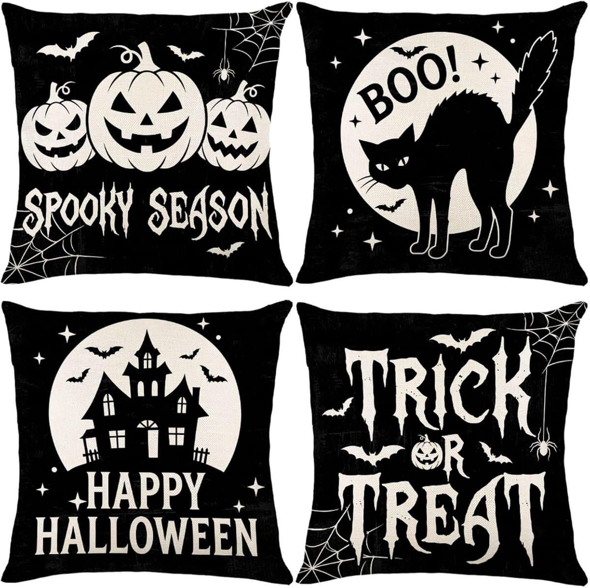 Kussensloop, vierkante kussensloop, onzichtbare ritssluiting, voor bank, slaapkamer, woonkamer, thuis, Halloween-decoraties, 45 x 45 cm, zwart