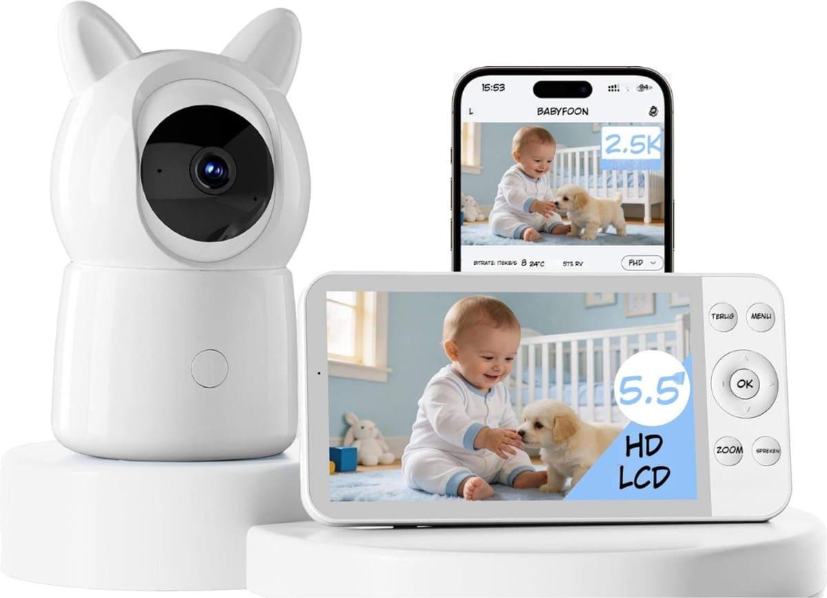 Kavo Babyfoon - Baby Monitor - Babyphone - Babyfoon met Camera - Wit - 7cm x 7cm x 15cm