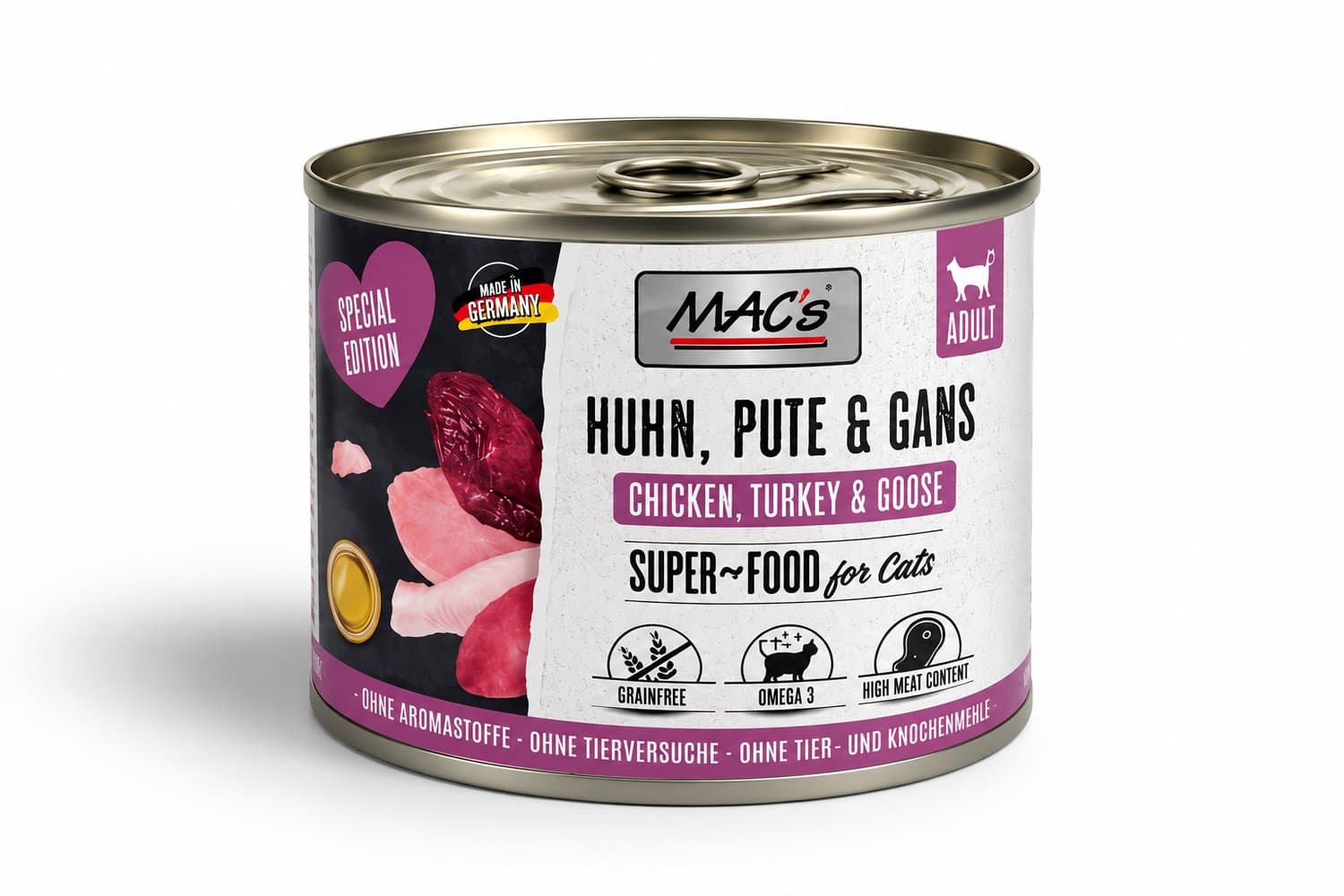 MAC's Superfood Kattenvoer Fijnproever Natvoer Blik - Kip, Kalkoen, Gans 6x 200g hoog vers vleesgehalte van 99%