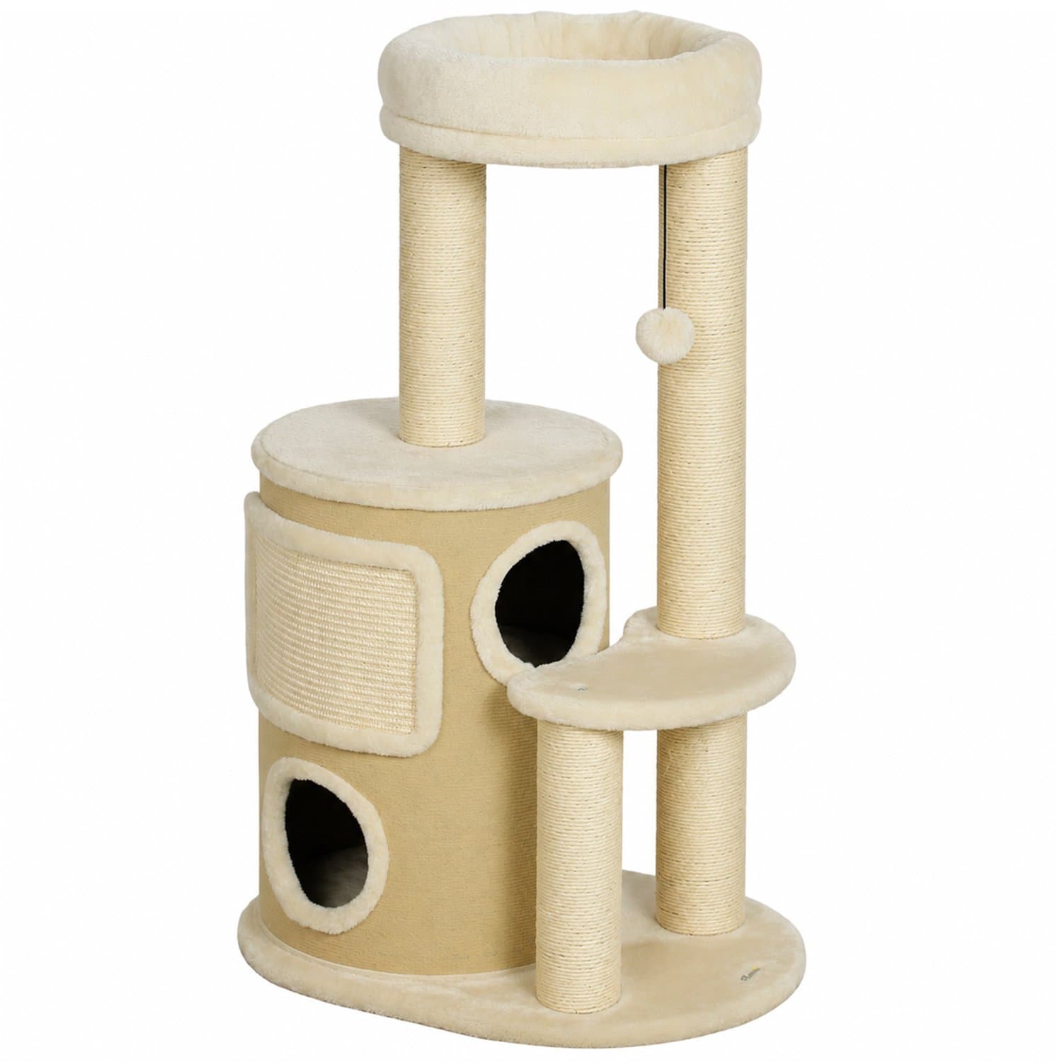 Pawona Krabpaal met krabton - Met 4 niveaus, ligbed, krabmat en sisalstammen - 55 x 39 x 90 cm - Beige