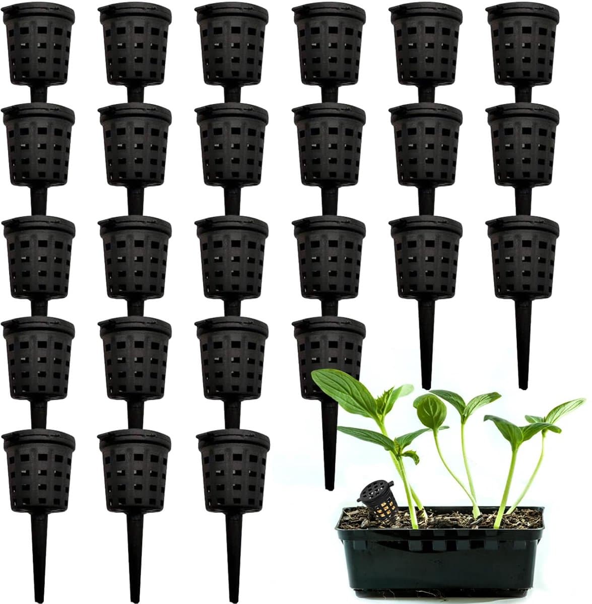 Kunstmest Mesh Mand - 25 stuks - Mestbakken - Meststofmand met deksel - voor Bonsai Plant Bloem Orchidee - 2×5cm - zwart