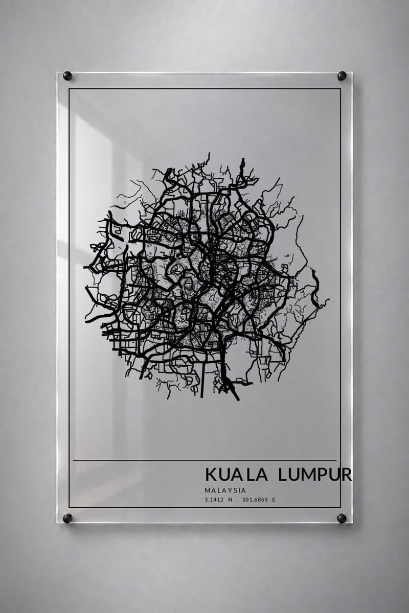 Stadskaart Kuala Lumpur - Plexiglas 60x90 cm - Framed Border