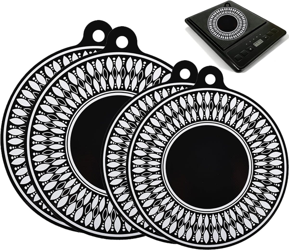 OUYLAF Inductie Beschermer 4 stuks - bescherming inductie kookplaat - inductie kookplaat beschermer - keuken accessoires - Hittebestendig tot 250 ºC - 22cm + 24cm - Verdikt - zwart
