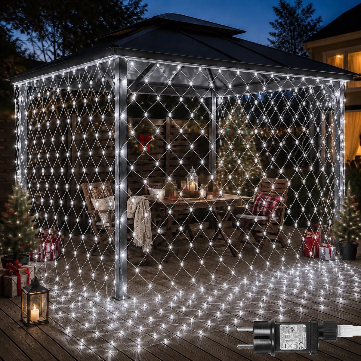 Rosnek LED Netverlichting - Kerstverlichting 1,5 x 1,5 m 96 LEDs Wit - Met Koppelstekker - 31 V Laagspanning met 8 Lichtstanden en Geheugenfunctie - Lichtnet voor Heg, Muur en Kerstdecoratie