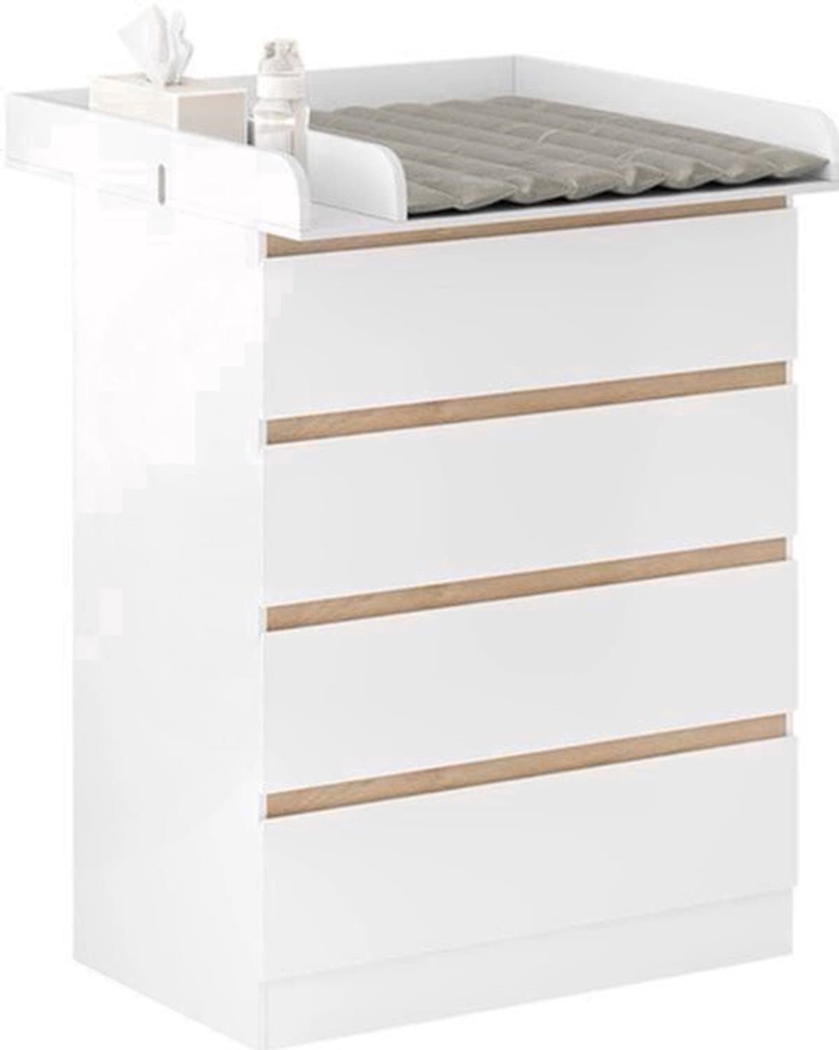 Ladekast - Commode - Opbergkast - met Verwijderbare Verschoontafel – 4 Grote Lades – 80x75x109,2 cm – Babykast voor Kinderkamer - Wit