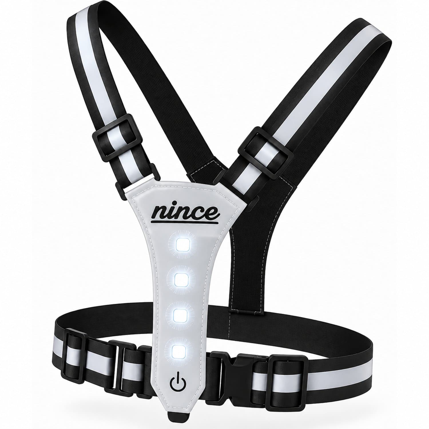 Nince Hardloop Verlichting - LED Hardloopvest USB Oplaadbaar - Reflecterend Veiligheidsvest One Size - Grijs