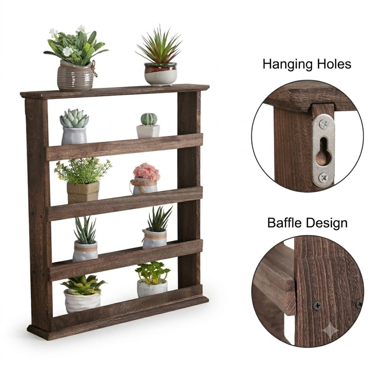 NordHaus Wandkruidenrek - 4-Laags Kruidenrek - Houten Kruidenplank voor Wandmontage - Ruimtebesparende Organizer voor Kruidenpotjes - Rustiek Bruin - 53 x 10 x 60 cm