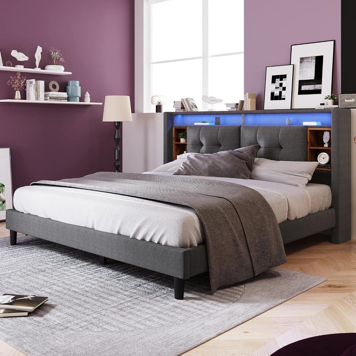 Gestoffeerd Bed - Tweepersoonsbed - Slaapkamer Inrichten - Met Opbergruimte - 140 x 200 cm - Grijs