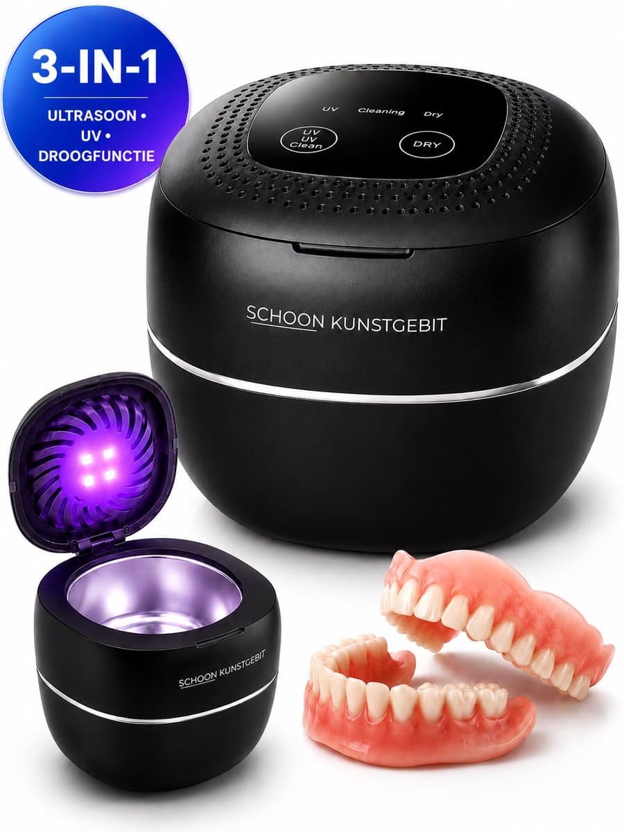 Extra Krachtige Ultrasone Kunstgebit Reiniger – Dagelijkse Schoonmaak voor Prothese, Gebitsbeschermer, Beugel, Retainer & Sieraden