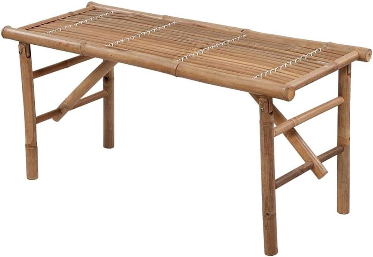 Inklapbare Tuinbank - Bamboe Bankje - Buiten Zitten - Waterdicht Kussen - 118 cm - Rood Ruitpatroon