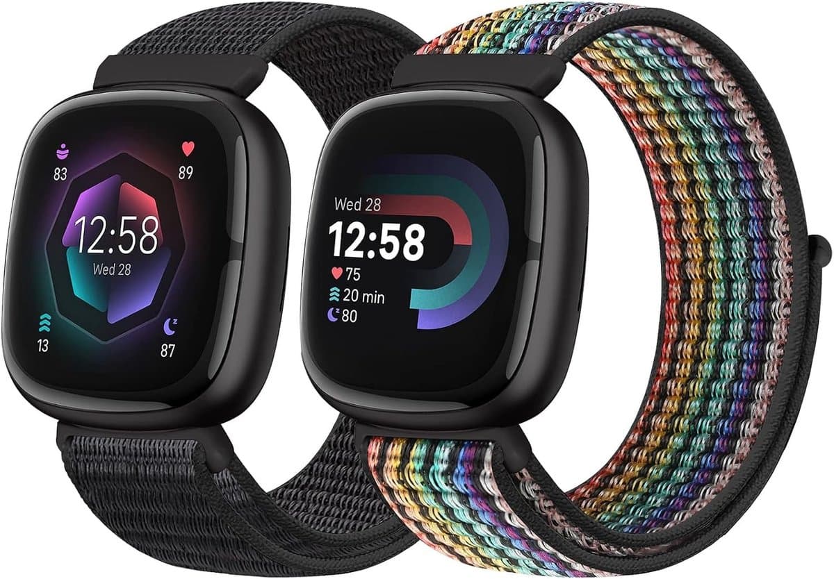 Nylon Sportieve Armband Geschikt voor Fitbit Versa 4, Sense 2, Versa 3 en Sense - Ademend, Verstelbaar en Comfortabel voor Dames en Heren
