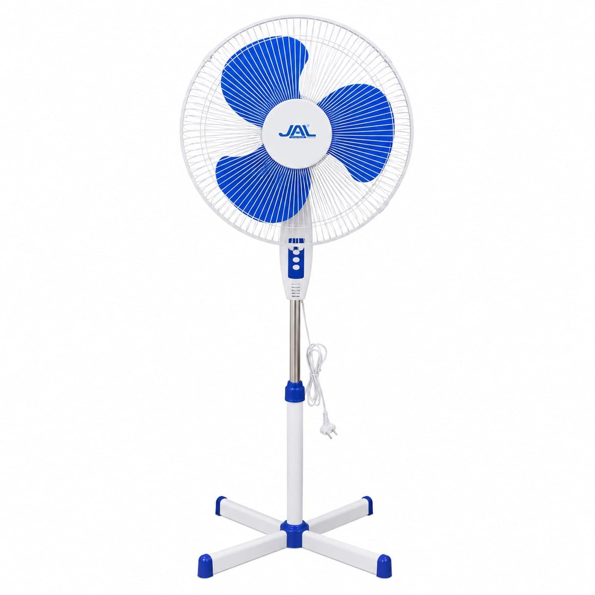 JAL Staande Ventilator 16 Inch – Verstelbare Statiefventilator met 3 Snelheden – Wit/Blauw