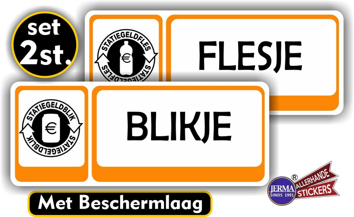 Jerma - Statiegeld Blikjes en Fles (M) - Sticker - Set 2 st. - 7 x 16 cm p.st - Zelfklevend - Vinyl
