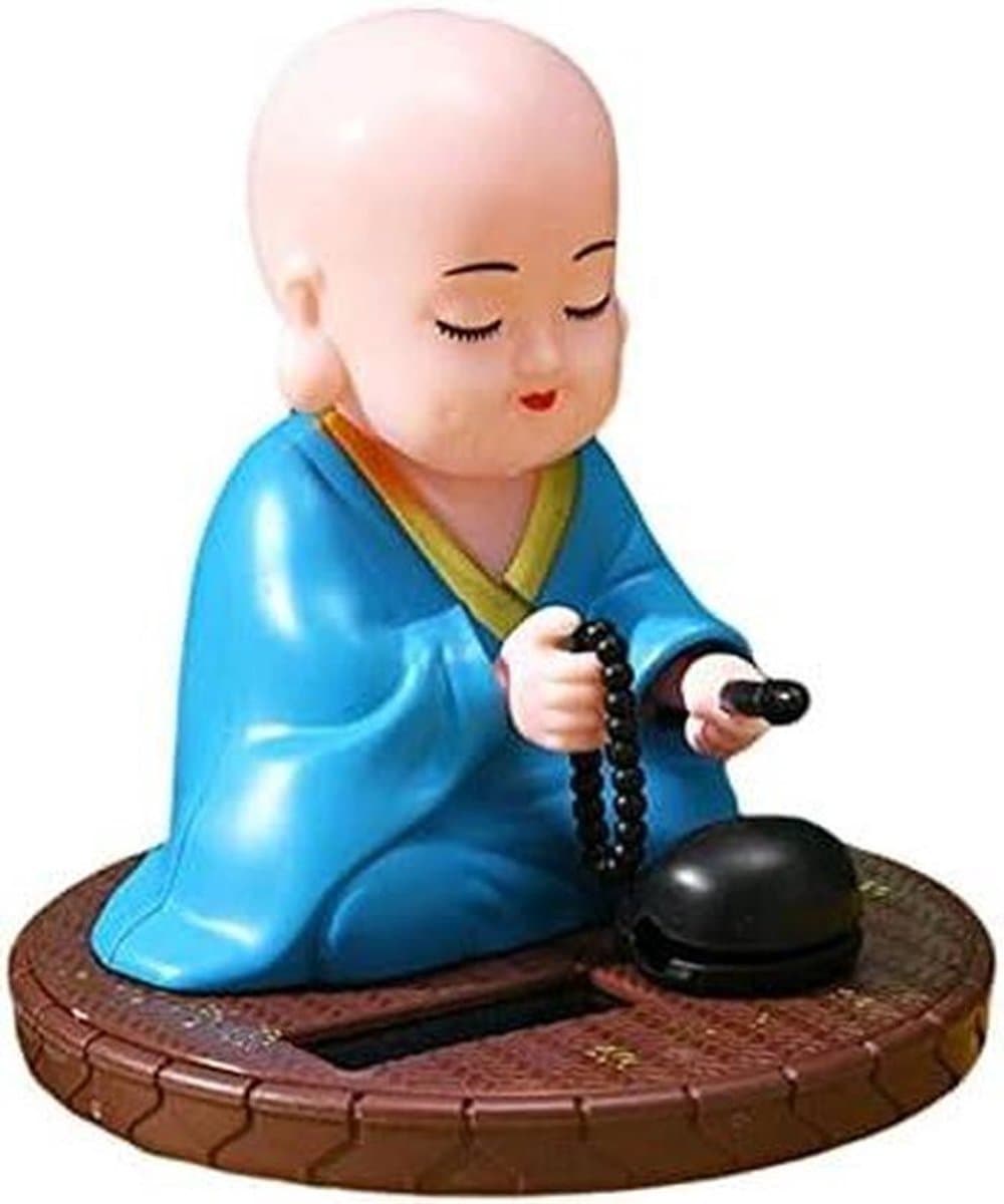Monnik Standbeeld - Dansende Figuren - Auto Dashboard Decoratie - Zonne-energie Aangedreven - 10x7.5x6.5cm - Multicolor