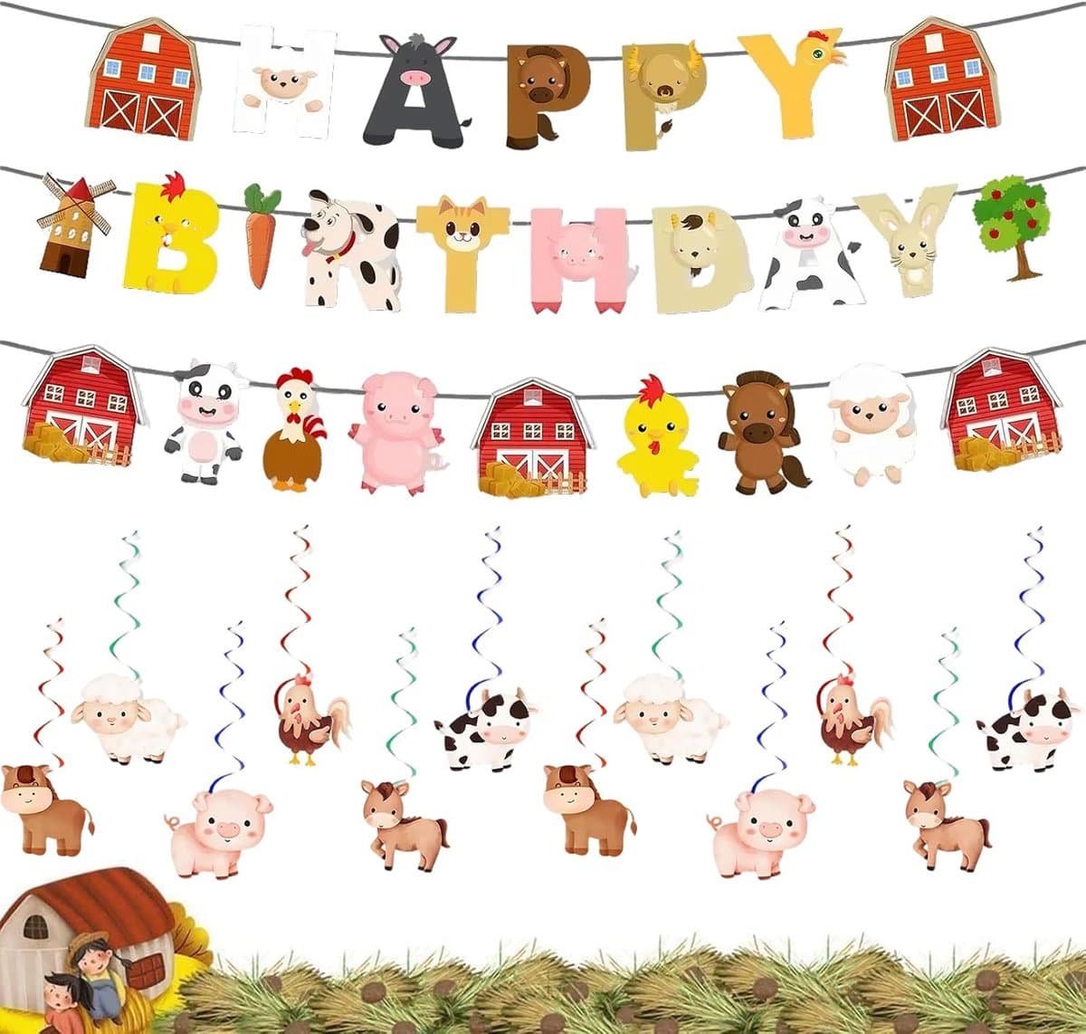 Boerderij Decoratie Set - Feestversiering Dieren - Kinderfeest Versieren - Compleet 26-Delig - Niet gespecificeerd - Kleurrijk