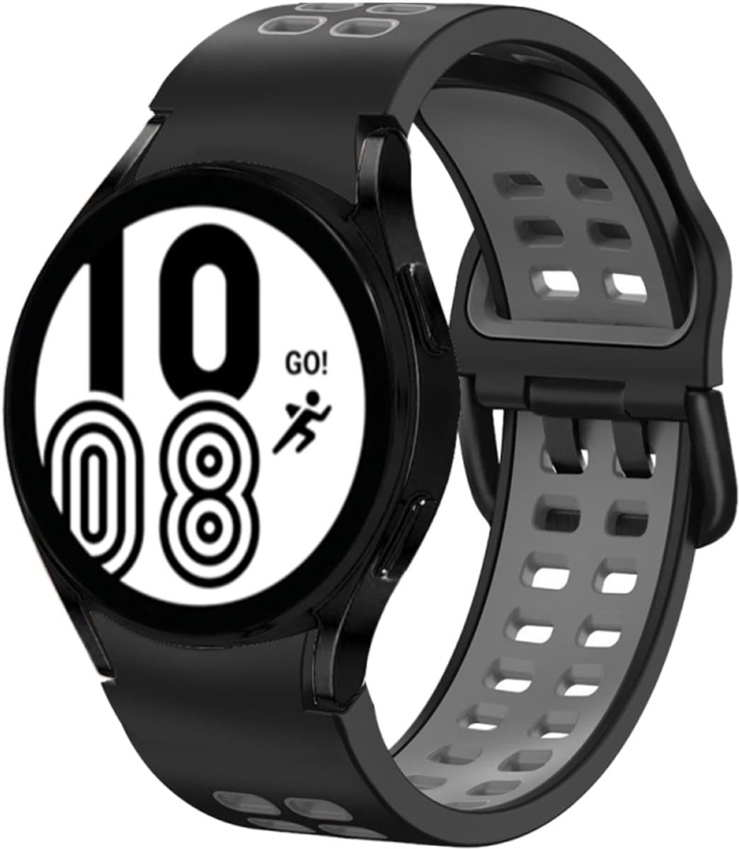 Voor Samsung Galaxy Watch 4 40 mm 20 mm ademende tweekleurige siliconen horlogeband (zwart + grijs)