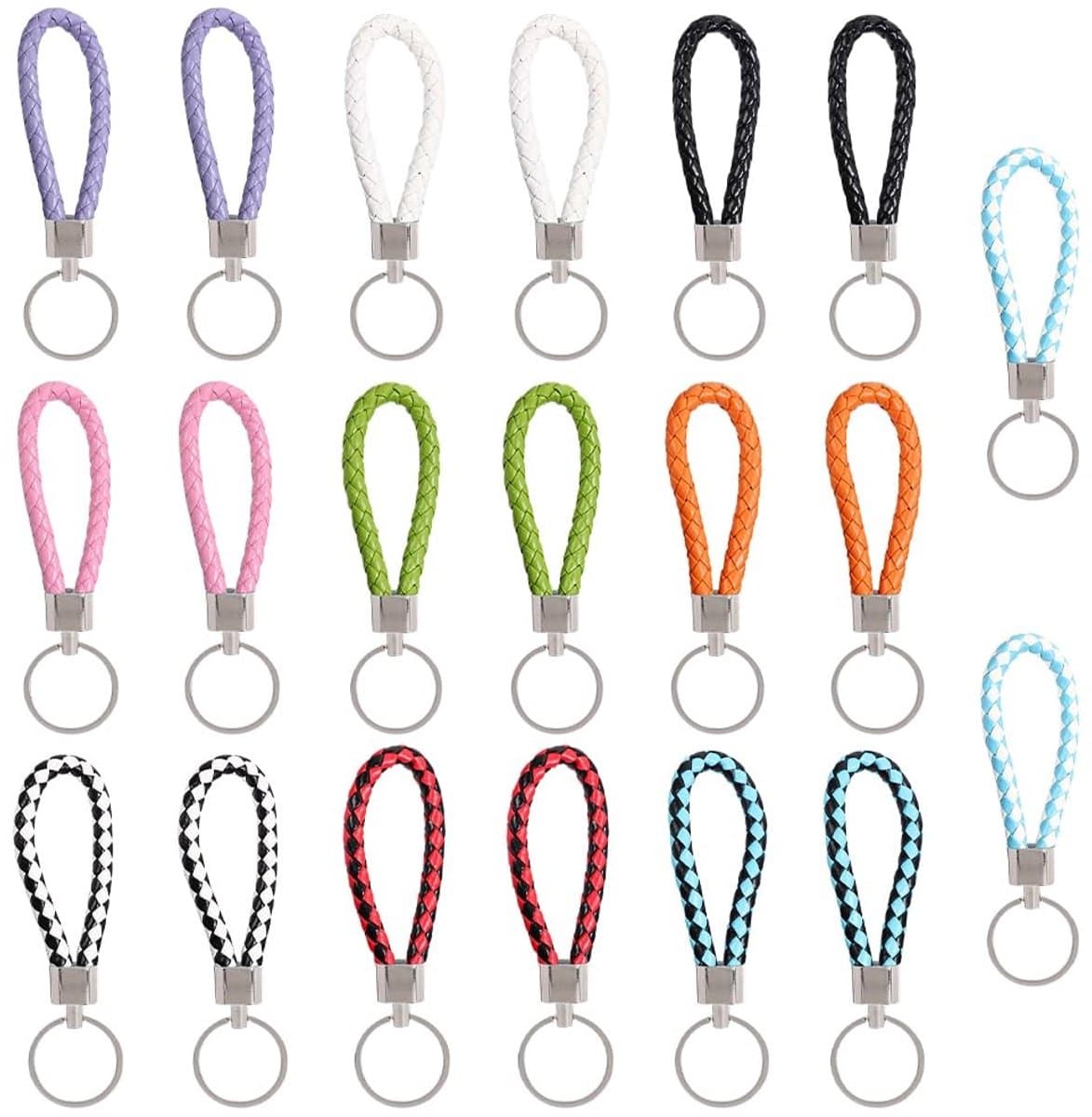 Dailygoods- Sleutelhanger 20 Stuks - Gevlochten Lederen - PU-leer - Zinklegering - Draagbaar - 10 Kleuren - 11,3 cm x 3 cm - Sleutelring