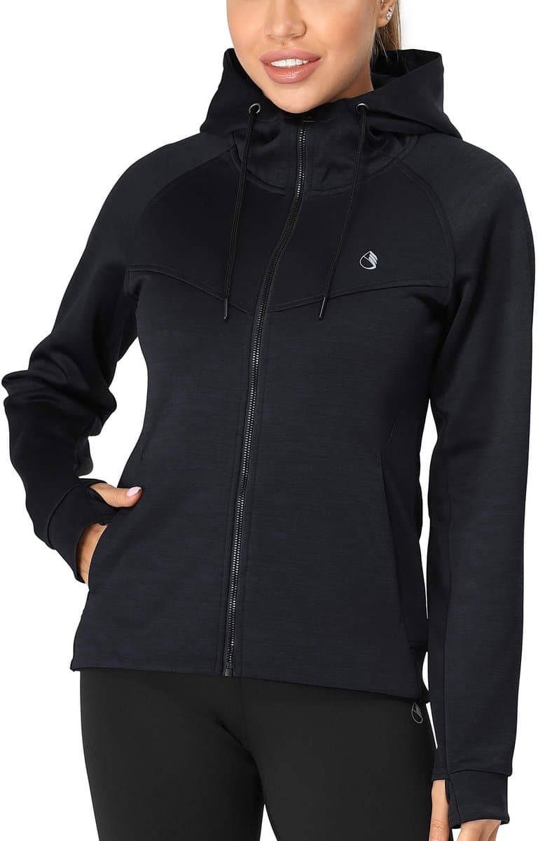 Dailygoods- Sportjack Dames - Vochtafvoerend - Capuchon - Lange Mouwen - Duimgaten - Lichtgewicht - Perfect voor Outdoorsporten - Hardloopjack