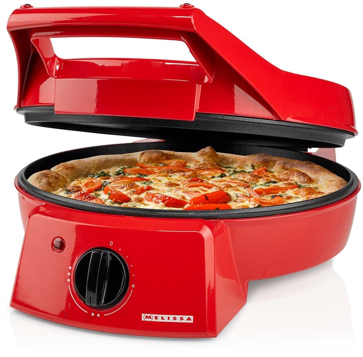 Melissa 16310237 - Pizzamaker en tafelgrill in één - 30 cm bakplaat en grillplaat, 1800 W vermogen en nauwkeurige temperatuurregeling - Rood