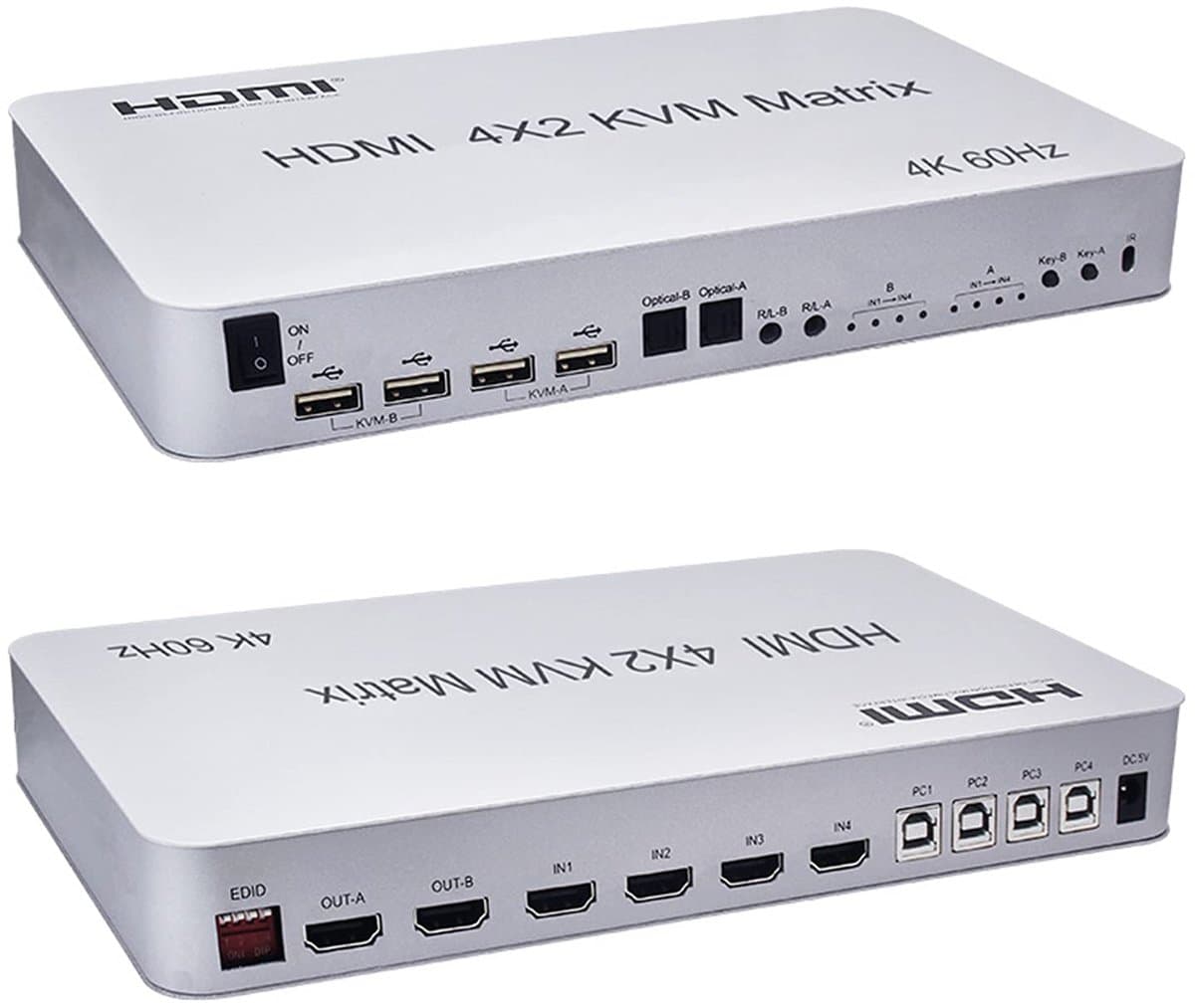 KVM Matrix Switch - Multi Monitor Switch - Computer Beheer - 4 In 2 Uit - 4K 60Hz HDR - Zwart
