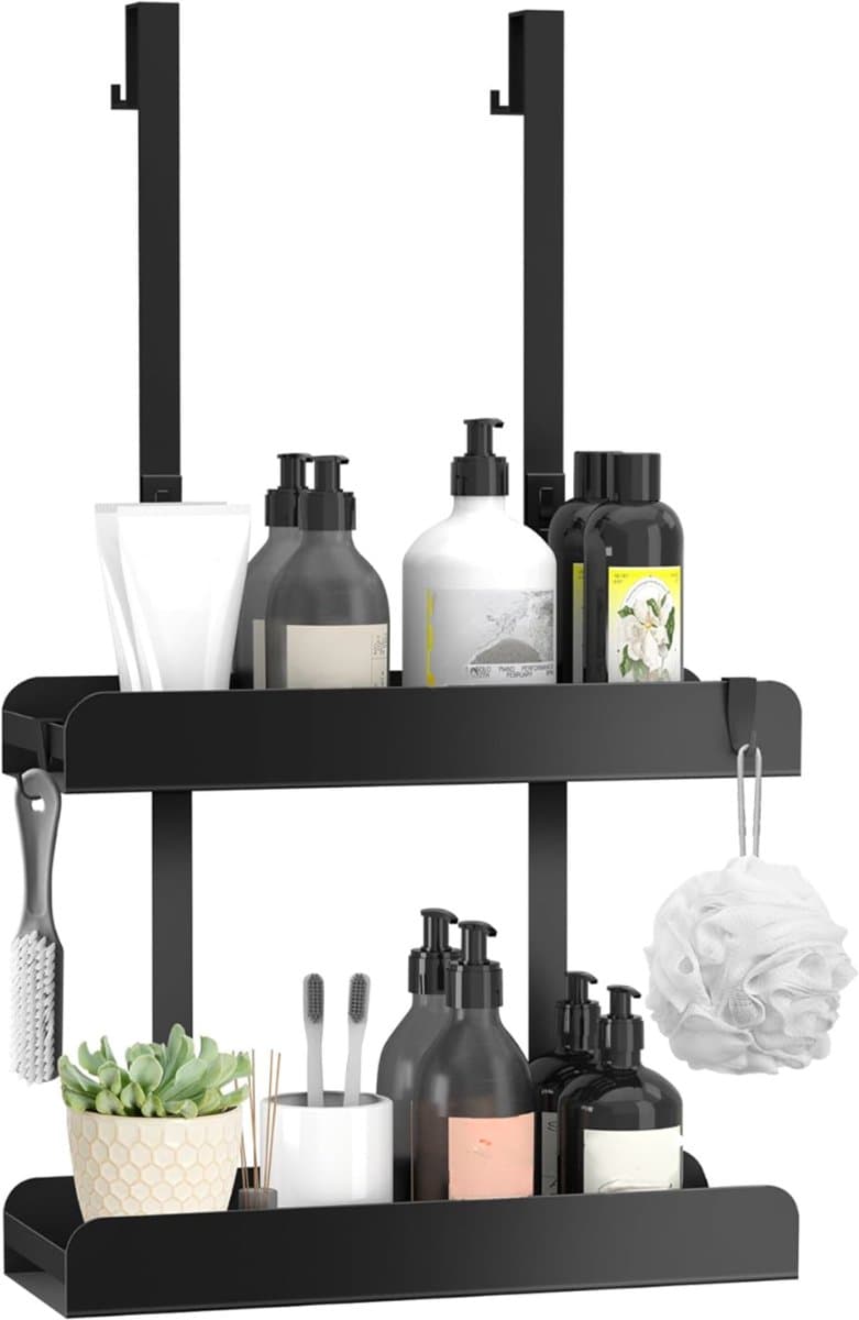 Lìon® Doucherek - Doucherek Zonder Boren - Telescopisch Doucherek - Doucherek Hangend - Zwart - 33cm x 12cm x 6cm