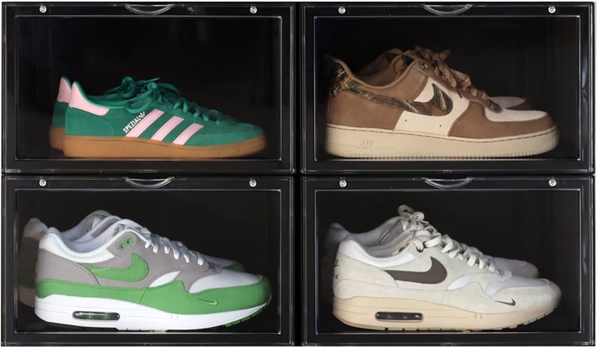 Sneakerbox Zwart 36x28x21,5 cm - 4 Stuks - Stapelbare Schoenenbox - Premium Opbergbox voor Sneakers - Sneakerstack®