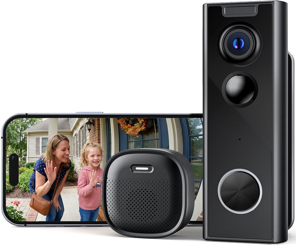 ieGeek Video Deurbel Camera - 3MP 2K HD met Draadloze Gong - 2-Weg-Audio - 16 inch Nachtzicht - Slimme Videodeurtelefoon Wi-Fi Inclusief Chime - Waterdicht - Compatibel met Alexa