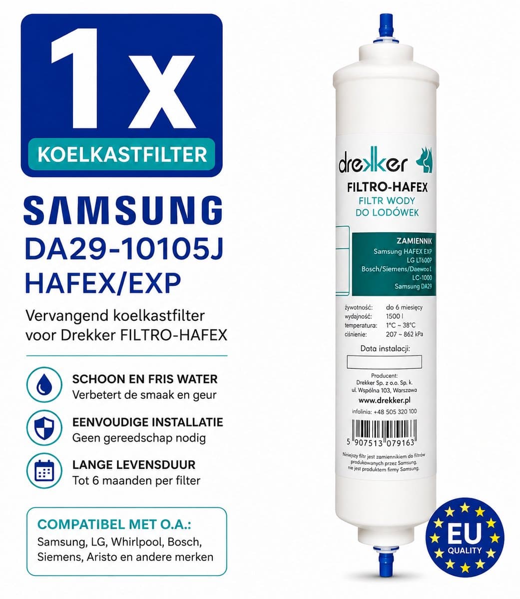 1 x vervanging voor Samsung DA29-10105J HAFEX/EXP Koelkastfilter - vervanging Drekker FILTRO-HAFEX,filtermodellen: da29-10105j, HAFEX-EXP, BL9808, 5231JA2010B, DD7098