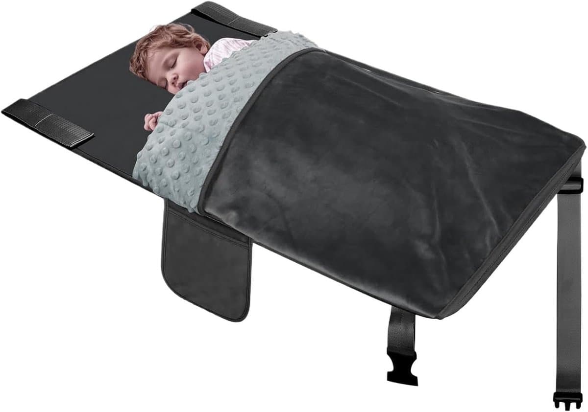 Vliegtuigbed Kinderen - Vliegtuigstoelverlenger Kind - Reizen en Slapen - Vlakke en Ruime Slaapplek - 79x44cm - Zwart