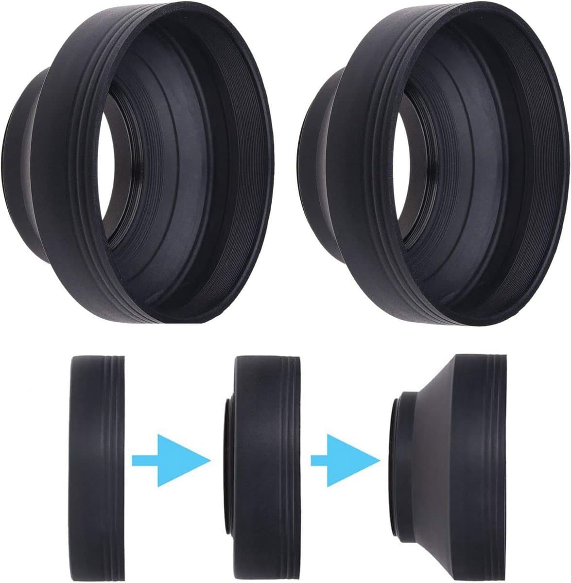 2x Rubberen Zonnekap 77mm - Opvouwbaar in 3 Standen - Anti Flare & Lensbescherming voor DSLR en Mirrorless - Incl. Schoonmaakdoek