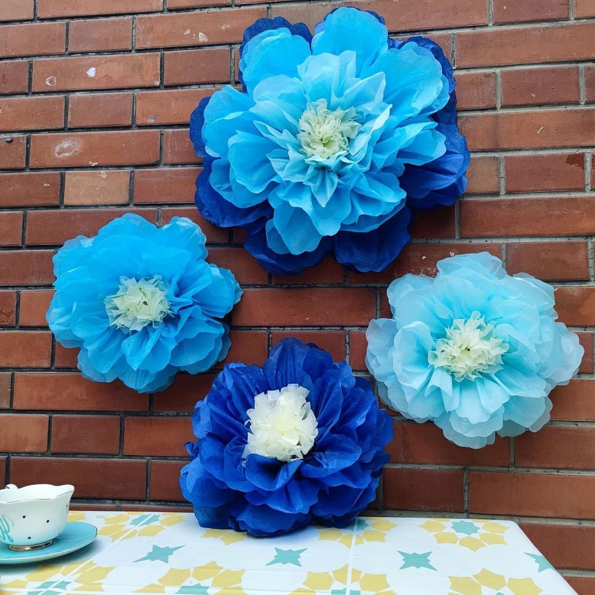 Papieren bloemen muurdecoratie - Bloemen slingers Wanddecoratie - Feestversiering - Voorgesneden en gevouwen - 50 x 30 cm - Blauw