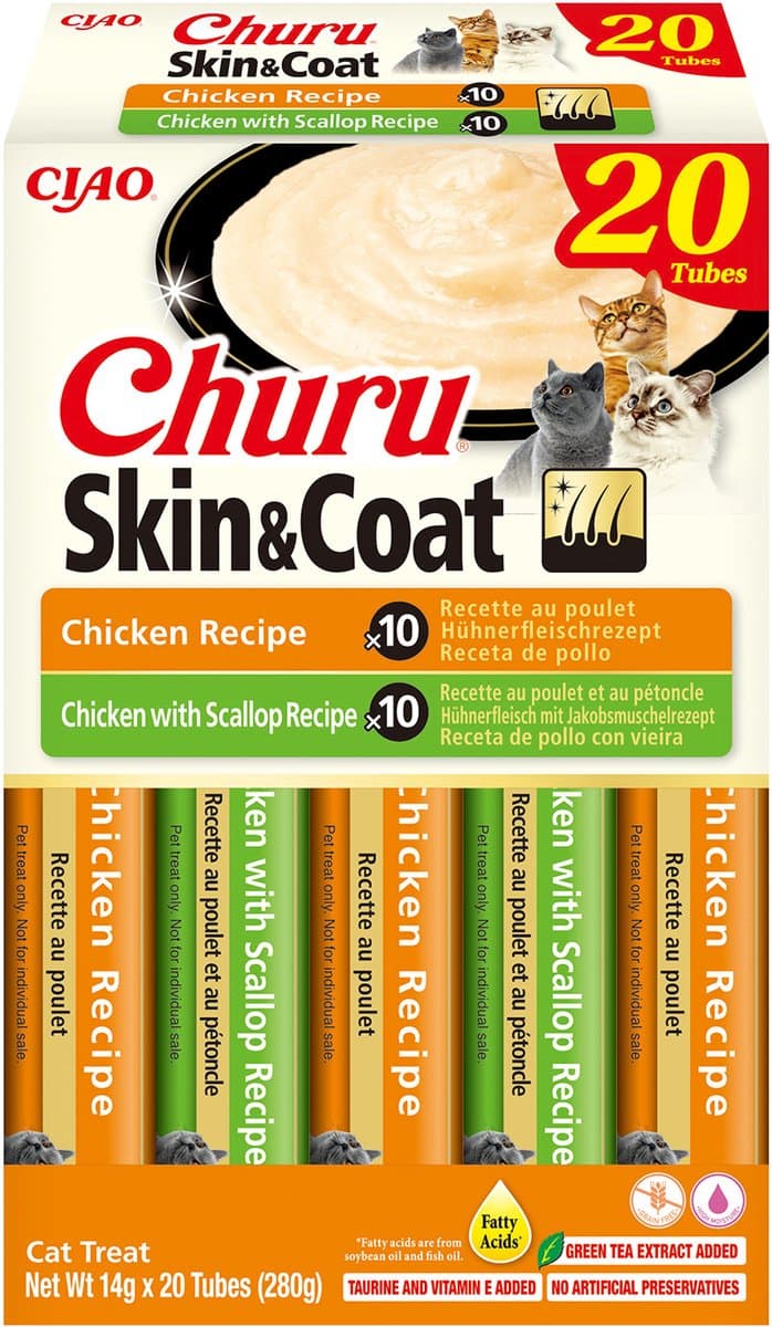 Ciao Churu Puree Skin & Coat Kattensnack Multipack Salmon & Scallop - 20 x 14 gr