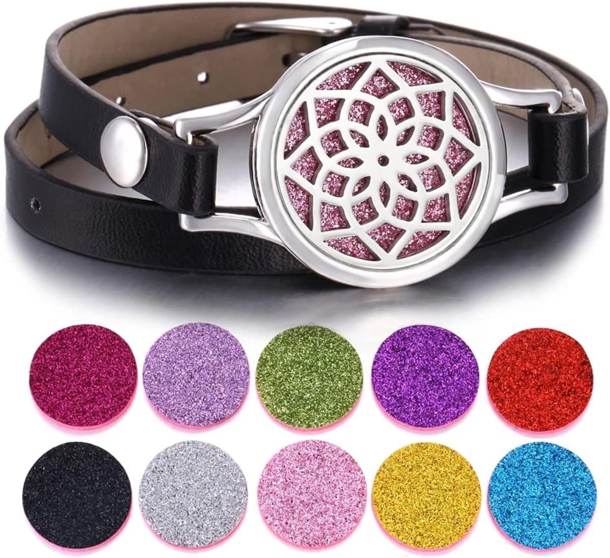 Armbanden Boom des Levens, armband voor dames, leren armband, roestvrij staal, aromatherapie-armband met gekleurde vilten pads voor mannen en vrouwen