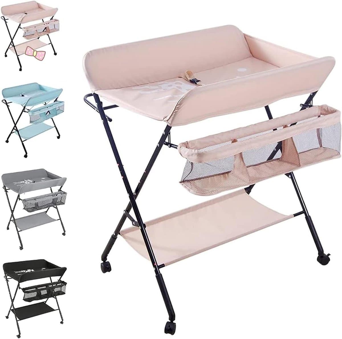 Baby Verschoontafel - Commode Baby - Baby Verzorgen - Inklapbaar en Verstelbaar - 80 x 66 x 98cm - Roze
