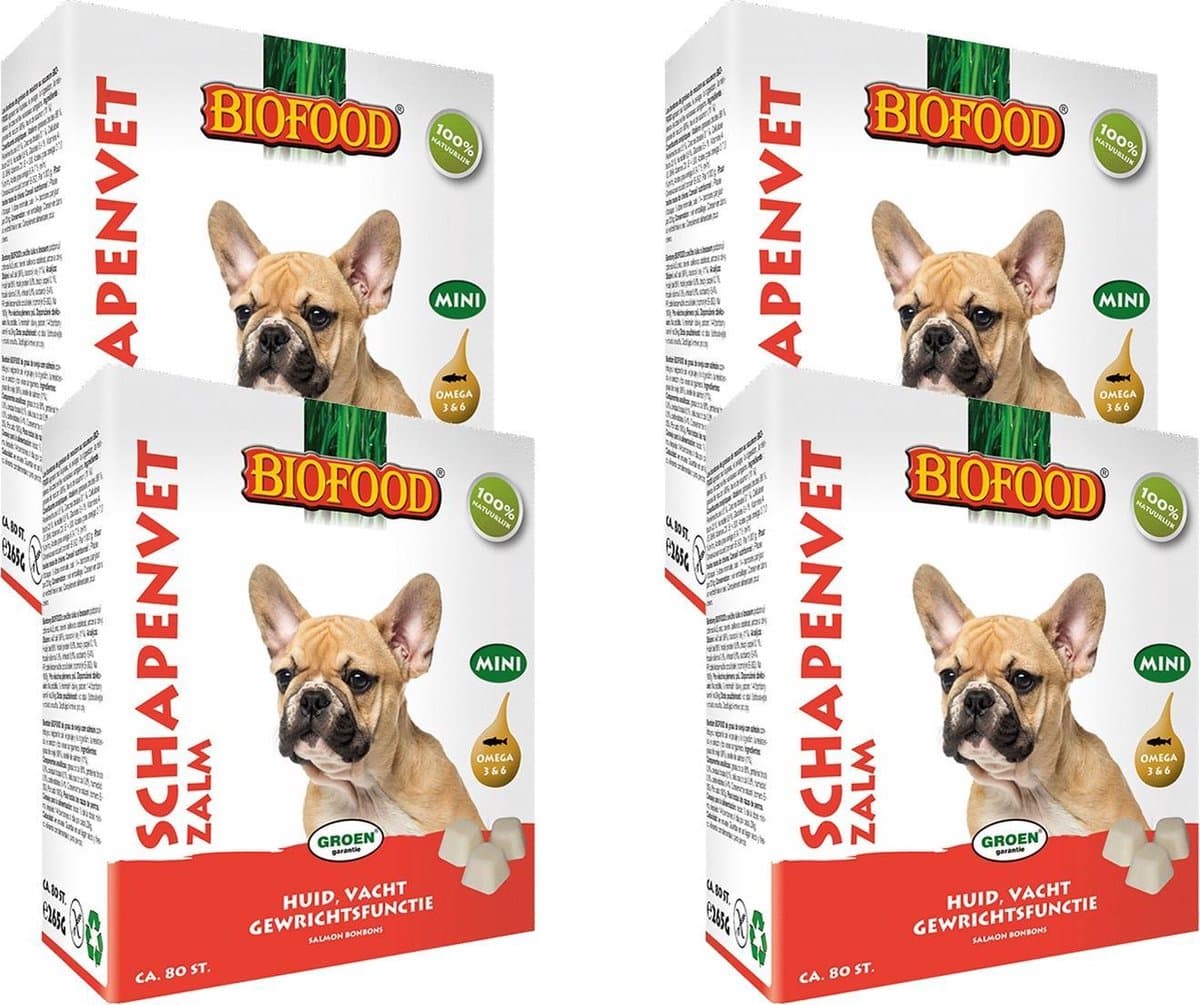 Biofood Schapenvet Mini 80 stuks - Hondensnacks - 4 x Zalm