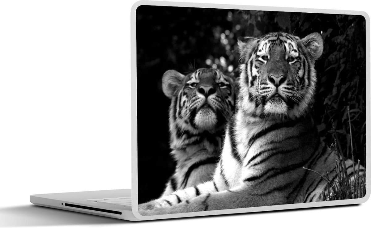 Laptop sticker - 10.1 inch - Tijger - Dieren - Zwart - Wit - 25x18cm - Laptopstickers - Laptop skin - Cover