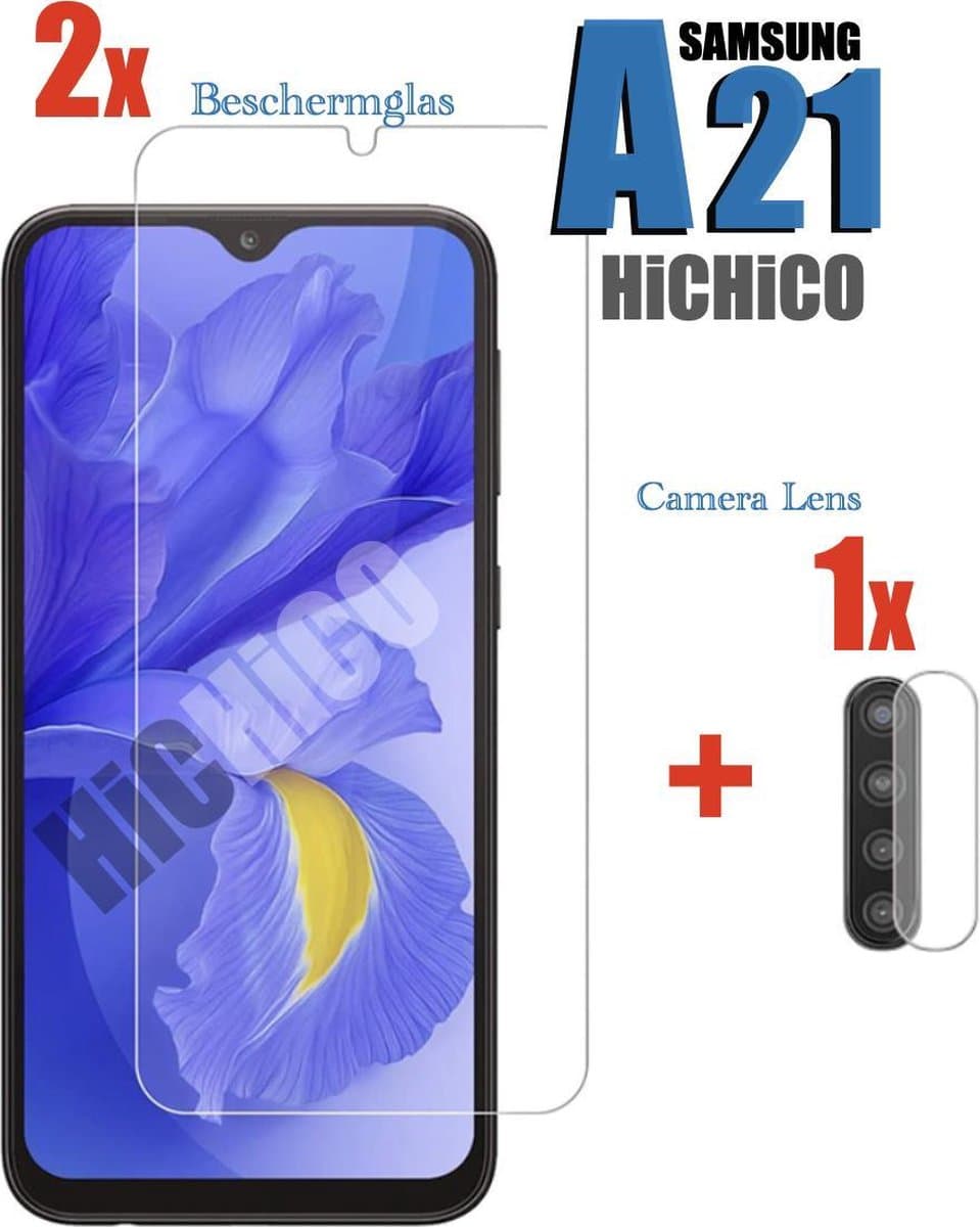 2pcs Samsung Galaxy A21 Screenprotector Glas + 1x camera lens screen protector, Tempered Glass, Beschermglas, Samsung A21 Screen Protector - Screenprotector Samsung A21, Glazen bescherming 2.5D 9H 0.3mm van HiCHiCO